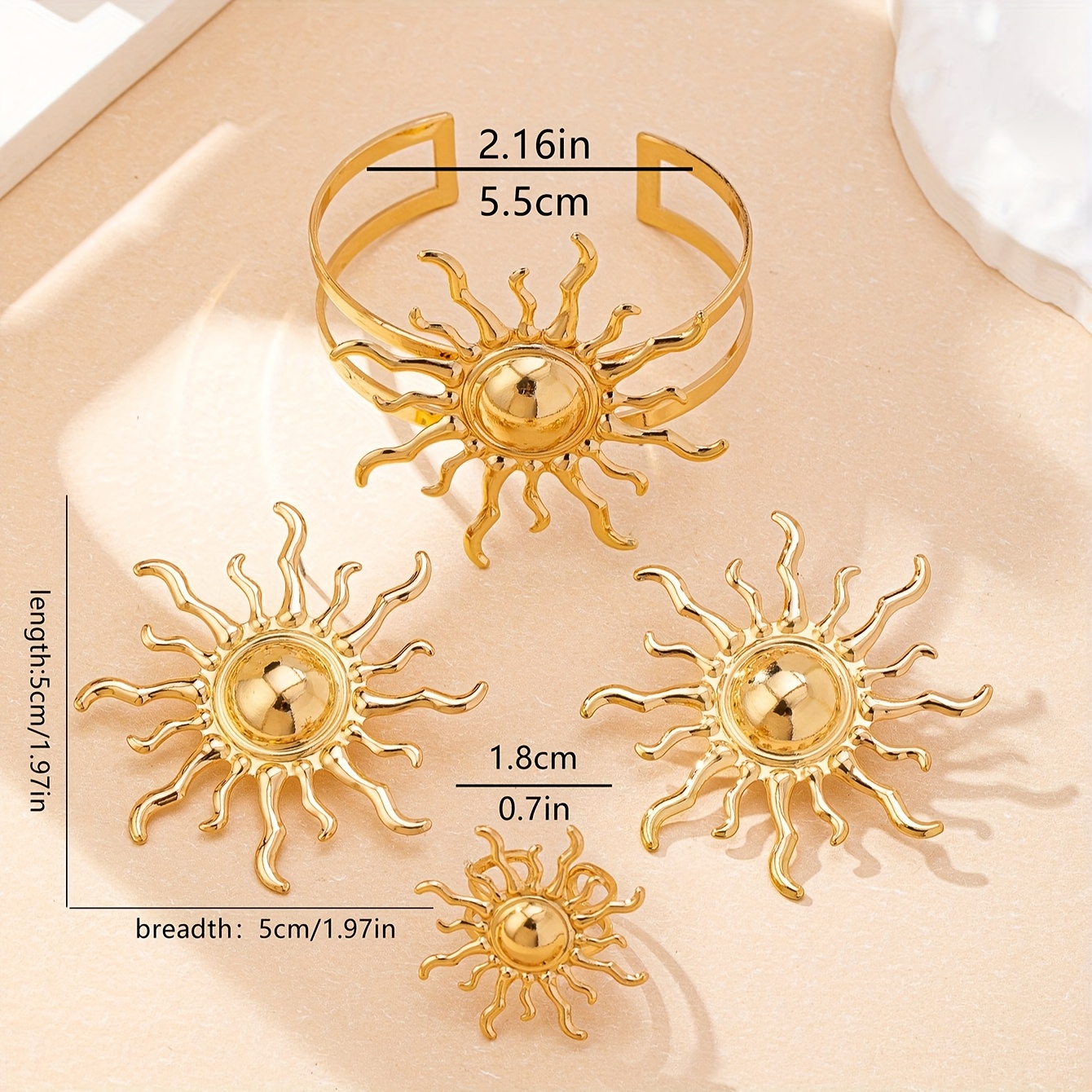 4pc Bohemian Style Golden Metal Sun Pendant Set